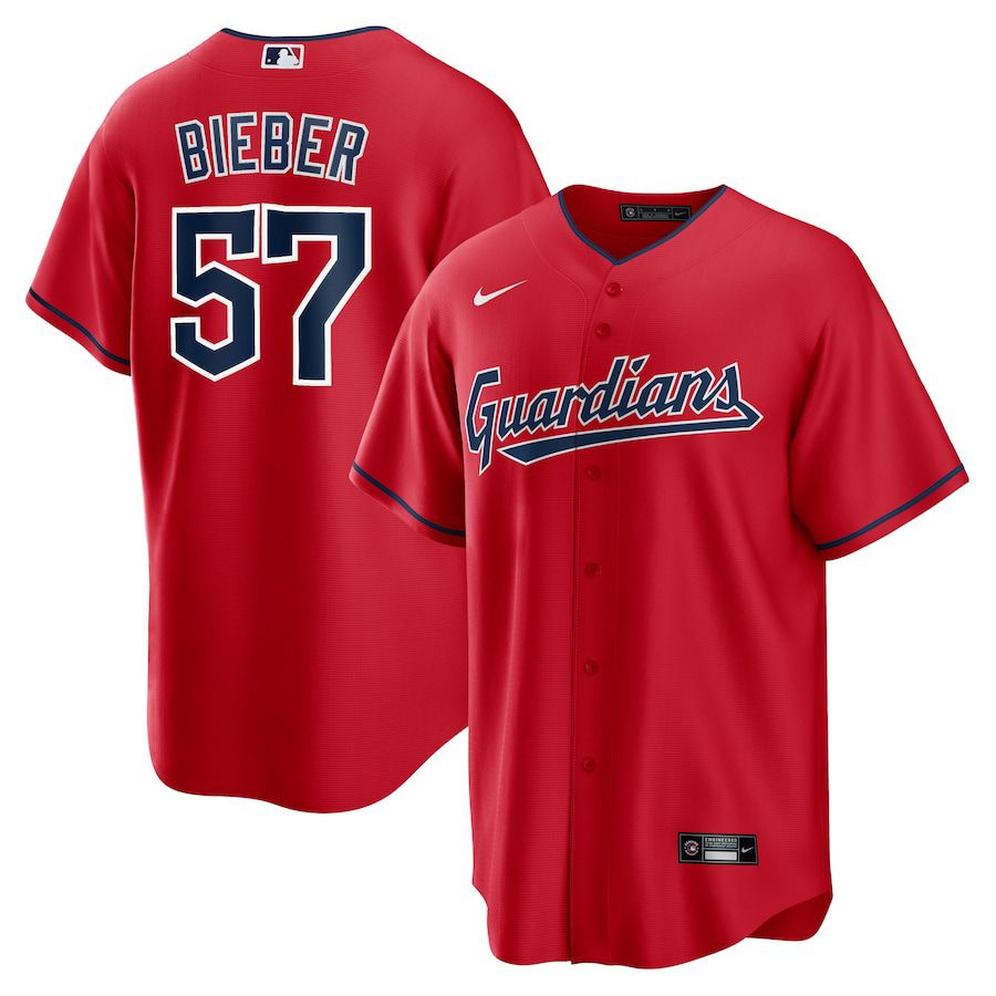 Men Cleveland Guardians 57 Shane Bieber Nike Red Alternate Replica Player MLB Jersey